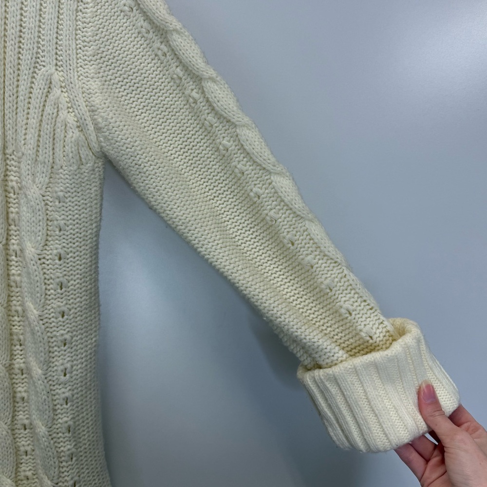 Vintage Co1umn Long Hooded Cable Knit Cream Cardigan Sweater - Picture 7 of 16